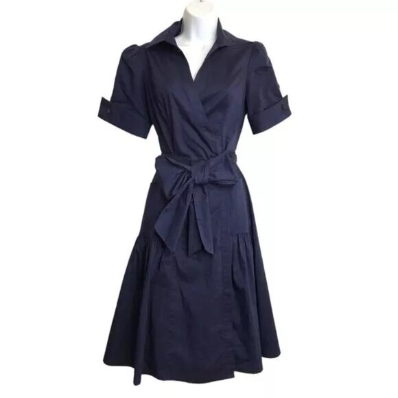 BOSTON PROPER | Khaki Poplin Wrap A-Line Dress - 4 - Picture 13 of 13